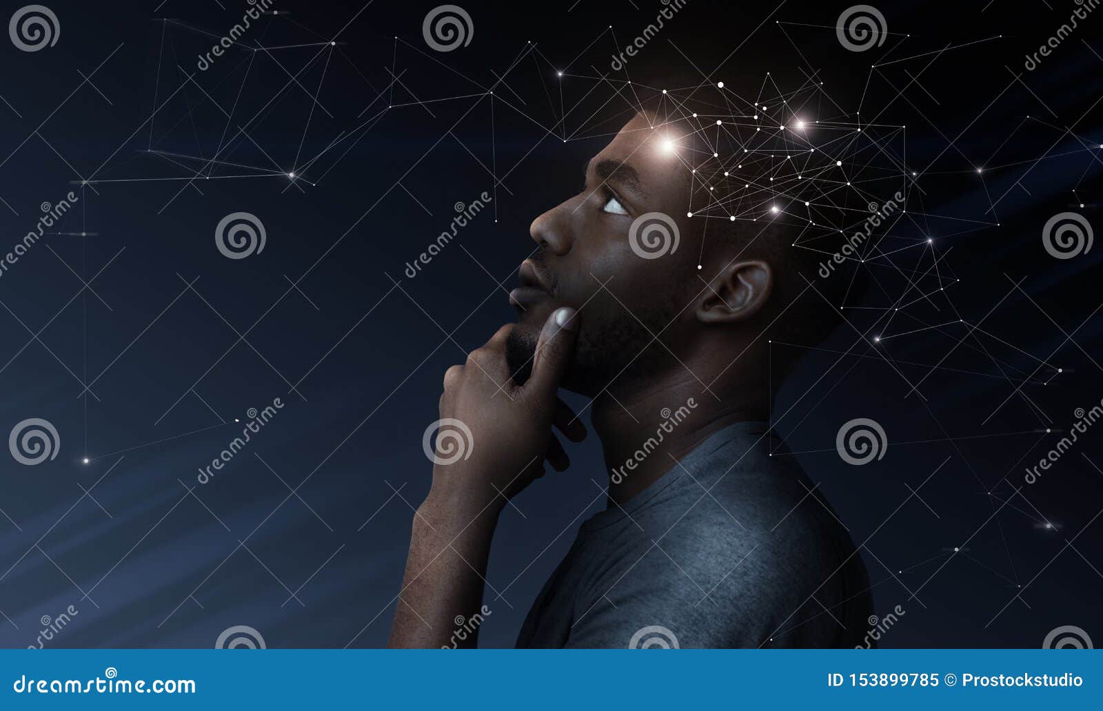 thoughtful african man with  of brain activity process