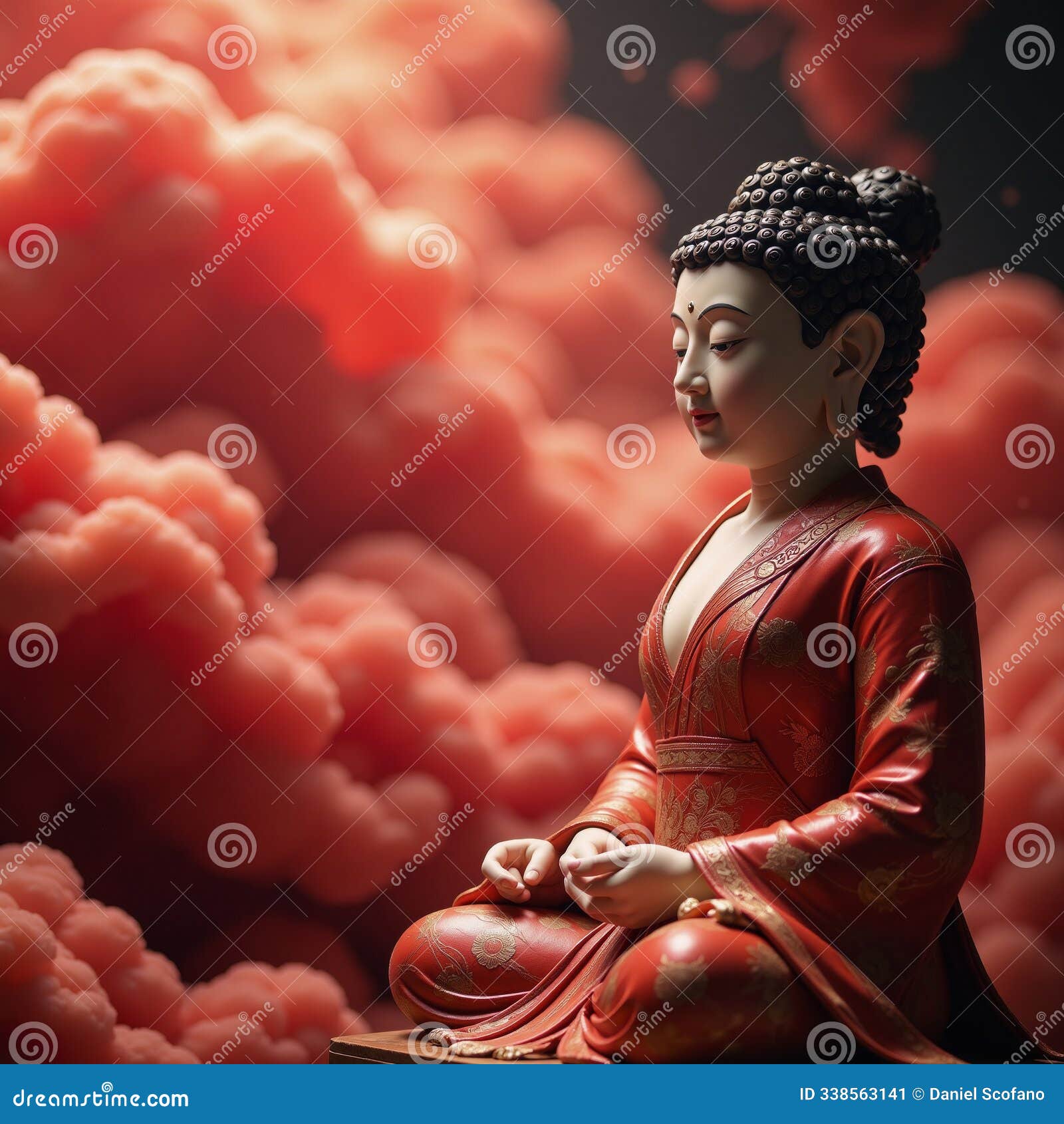 a traditional asianstyle image with an ornate red cloud background rendered using neural networks