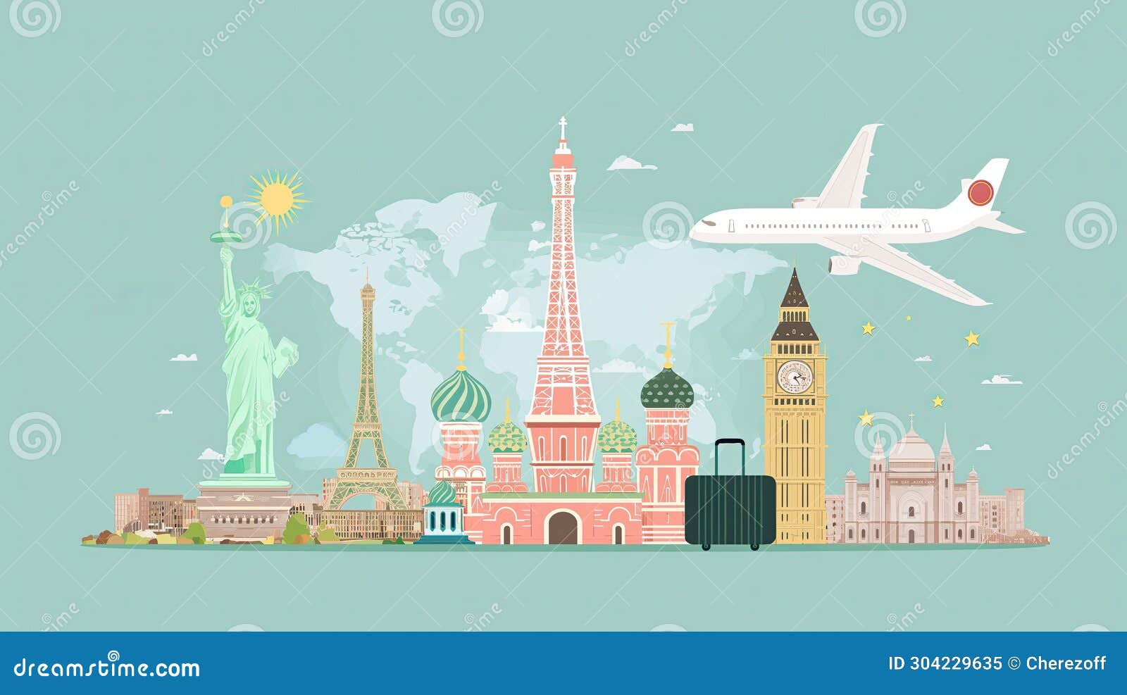 Concept of Travel with Famous Attractions Stock Illustration ...