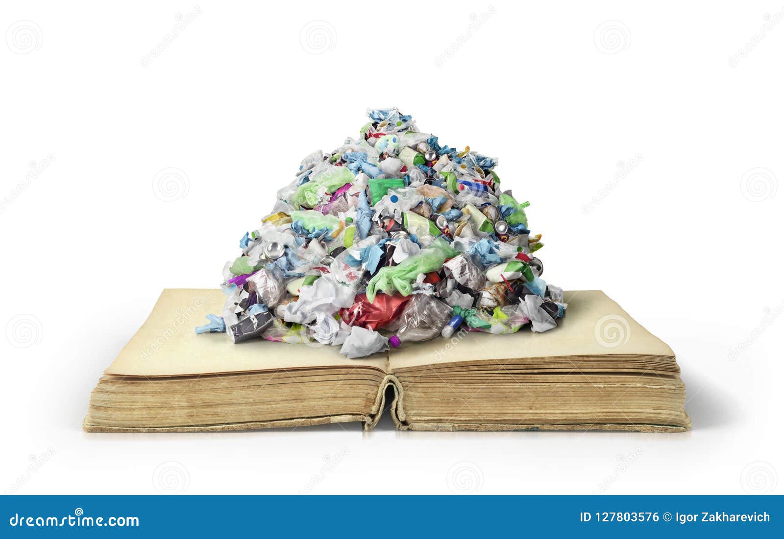 the concept of useless knowledge. garbage pile on open book
