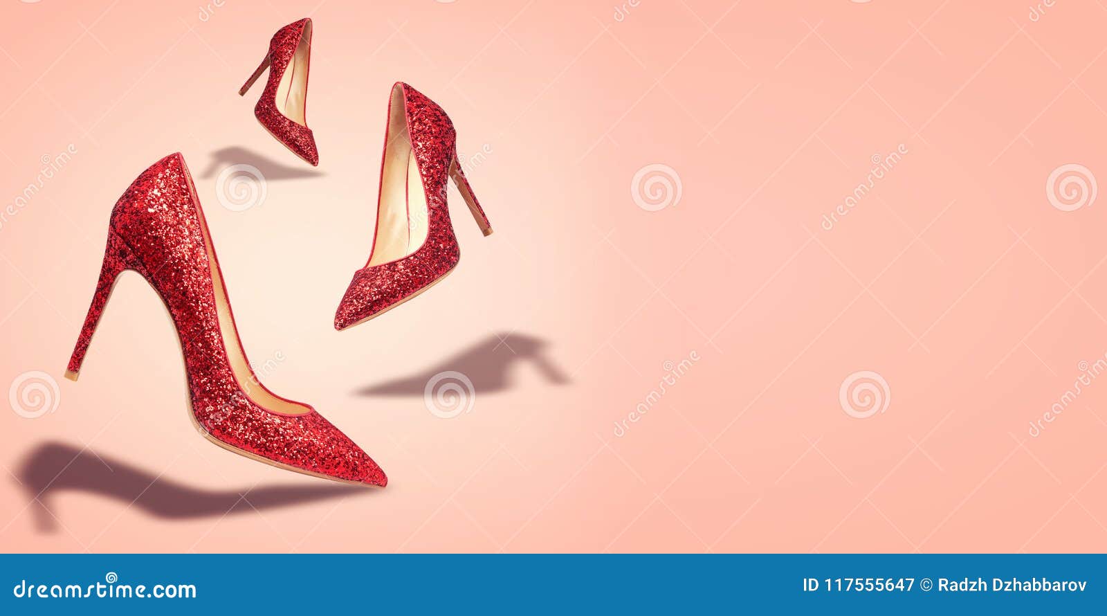 Concept Women Shoes with Copy Space on Red Background Stock ...