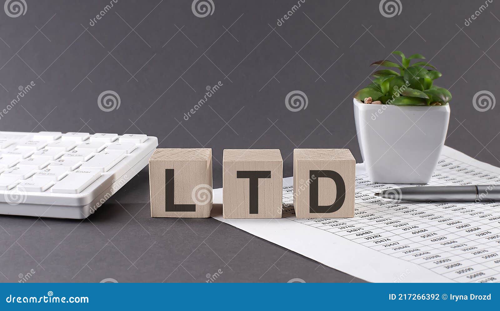 concept word ltd on the wooden blocks on gray background from green flower and chart