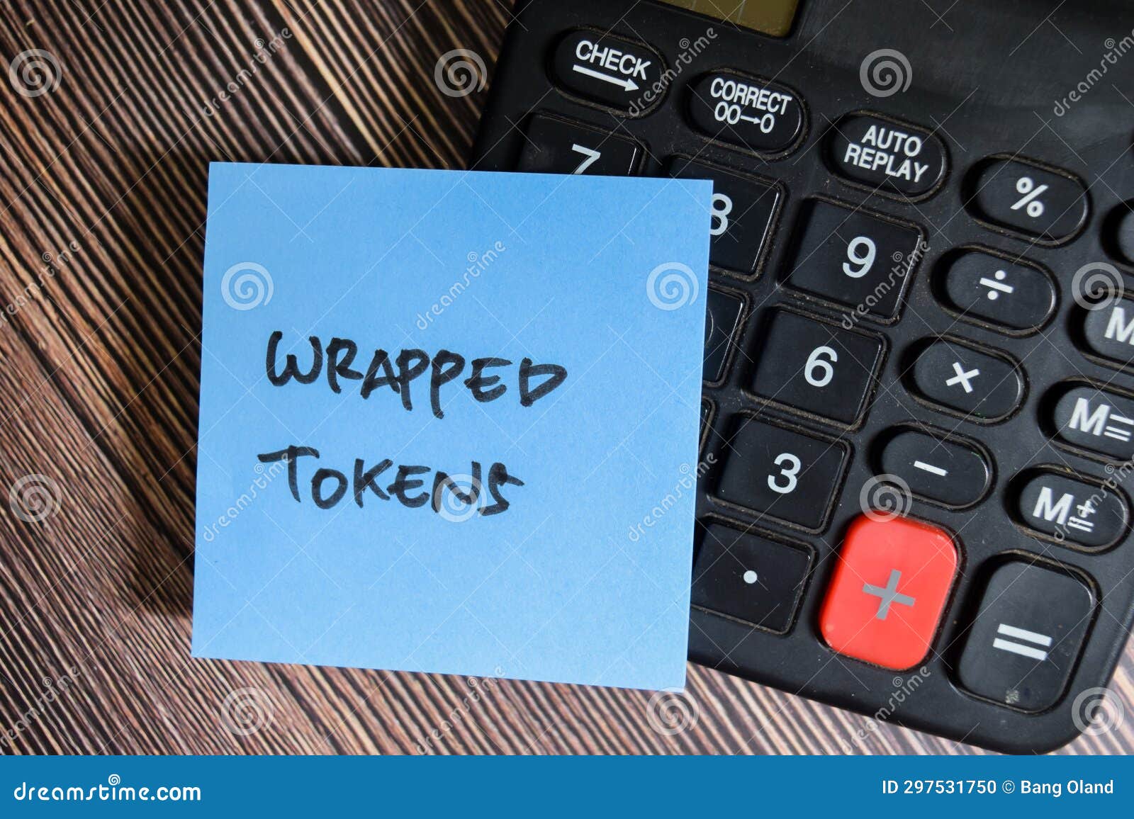 Concept of Wrapped Tokens Write on Sticky Notes Isolated on Wooden