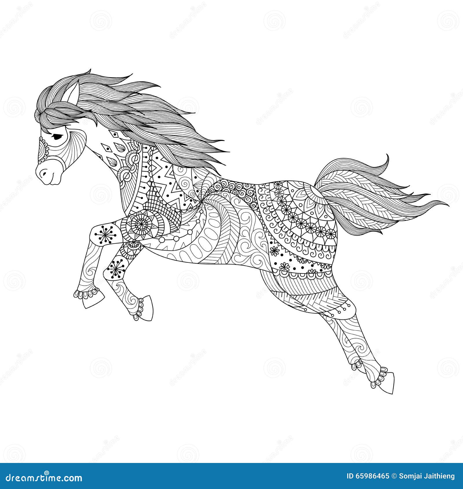 Conception de Zentangle pour le cheval sautant pour livre de coloriage