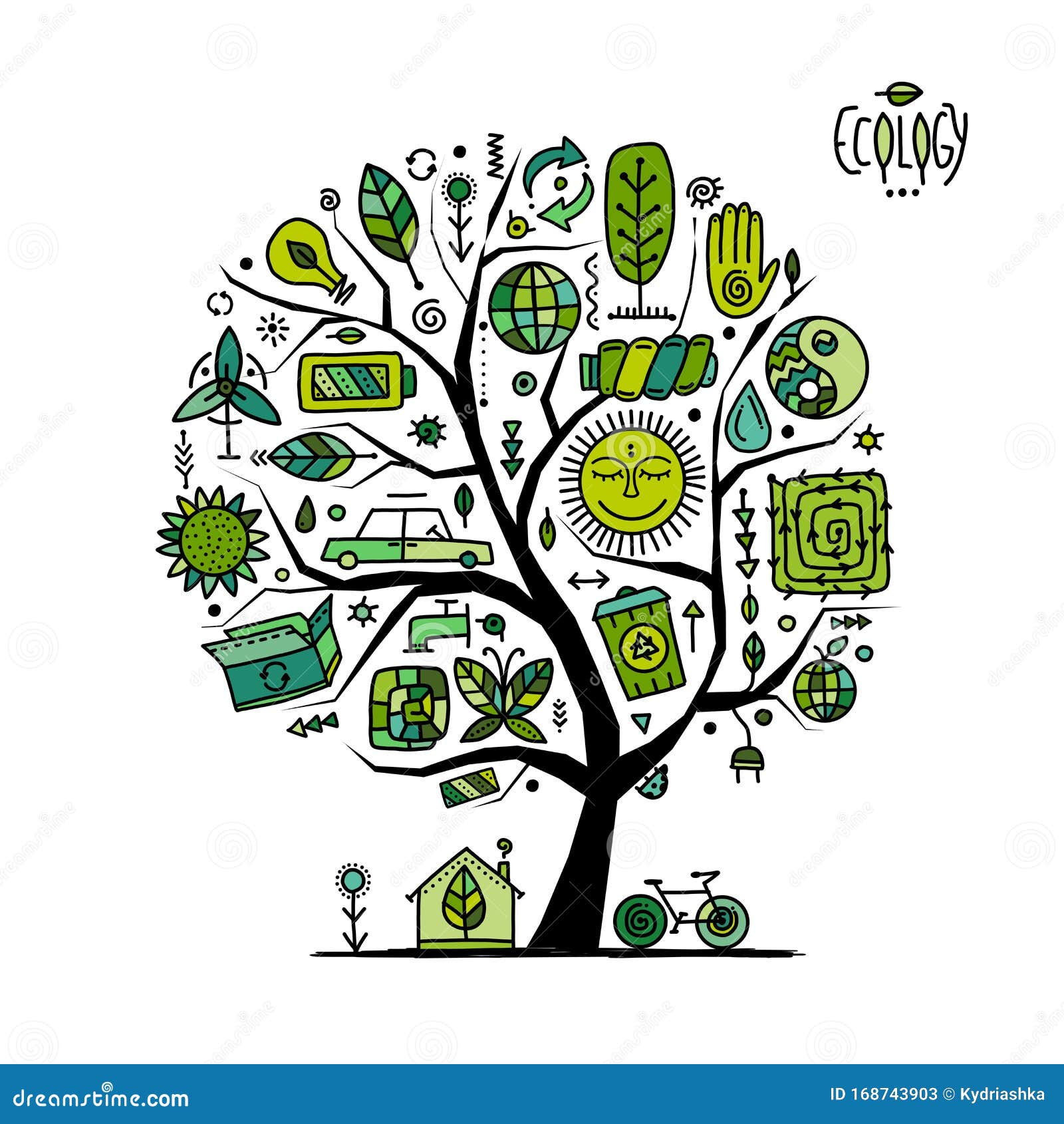 Concepto De Ecología Medio Ambiente Mundial Y Reciclado Árbol De Arte Con  Iconos Ilustración del Vector - Ilustración de globo, conjunto: 168743903