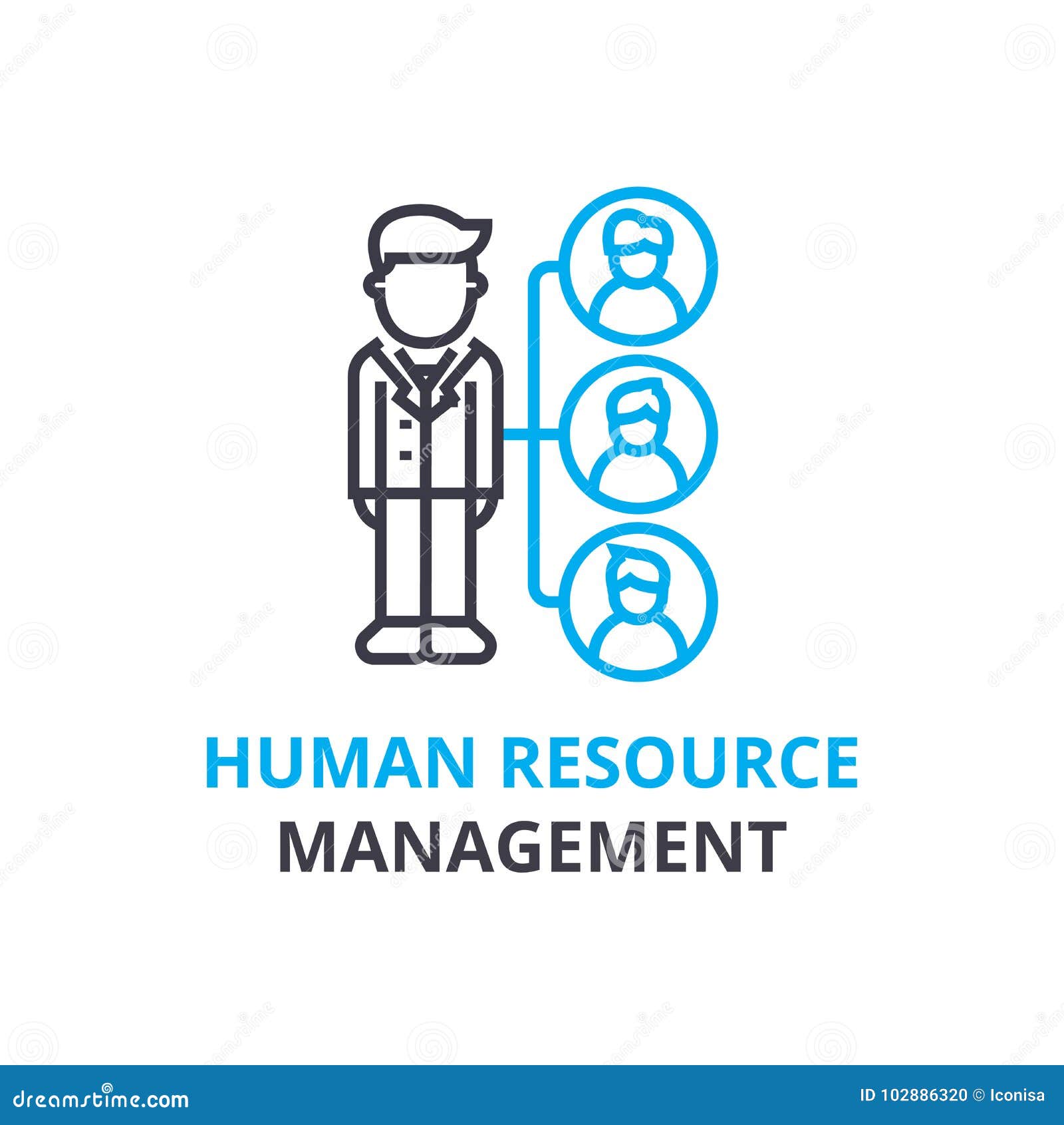 Concepto de la gestión de recursos humanos, icono del esquema, muestra linear, línea fina pictograma, logotipo, ejemplo plano, vector