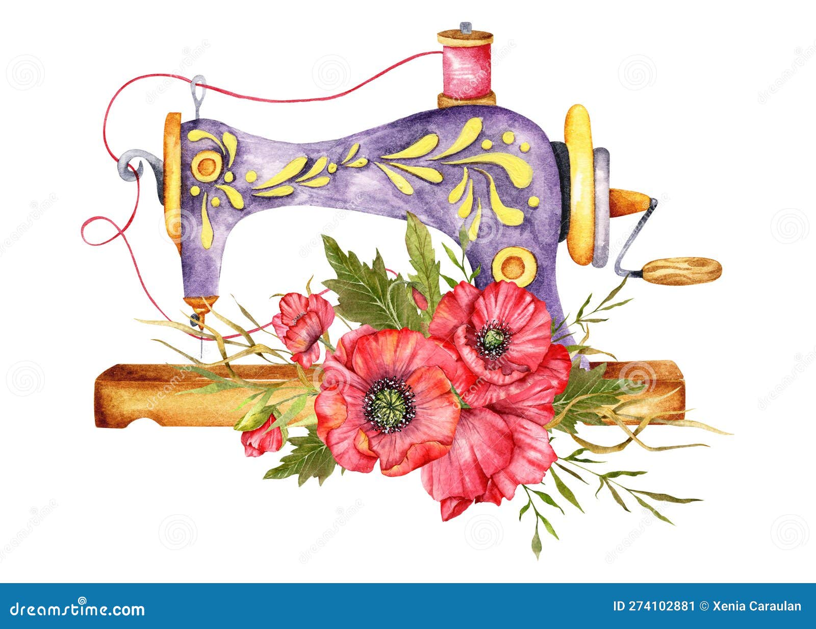 Logo Costura Máquina Coser Vintage Con Corona Floral Ilustración Acuarela  Ilustración de stock de ©Caraulanart #654132972