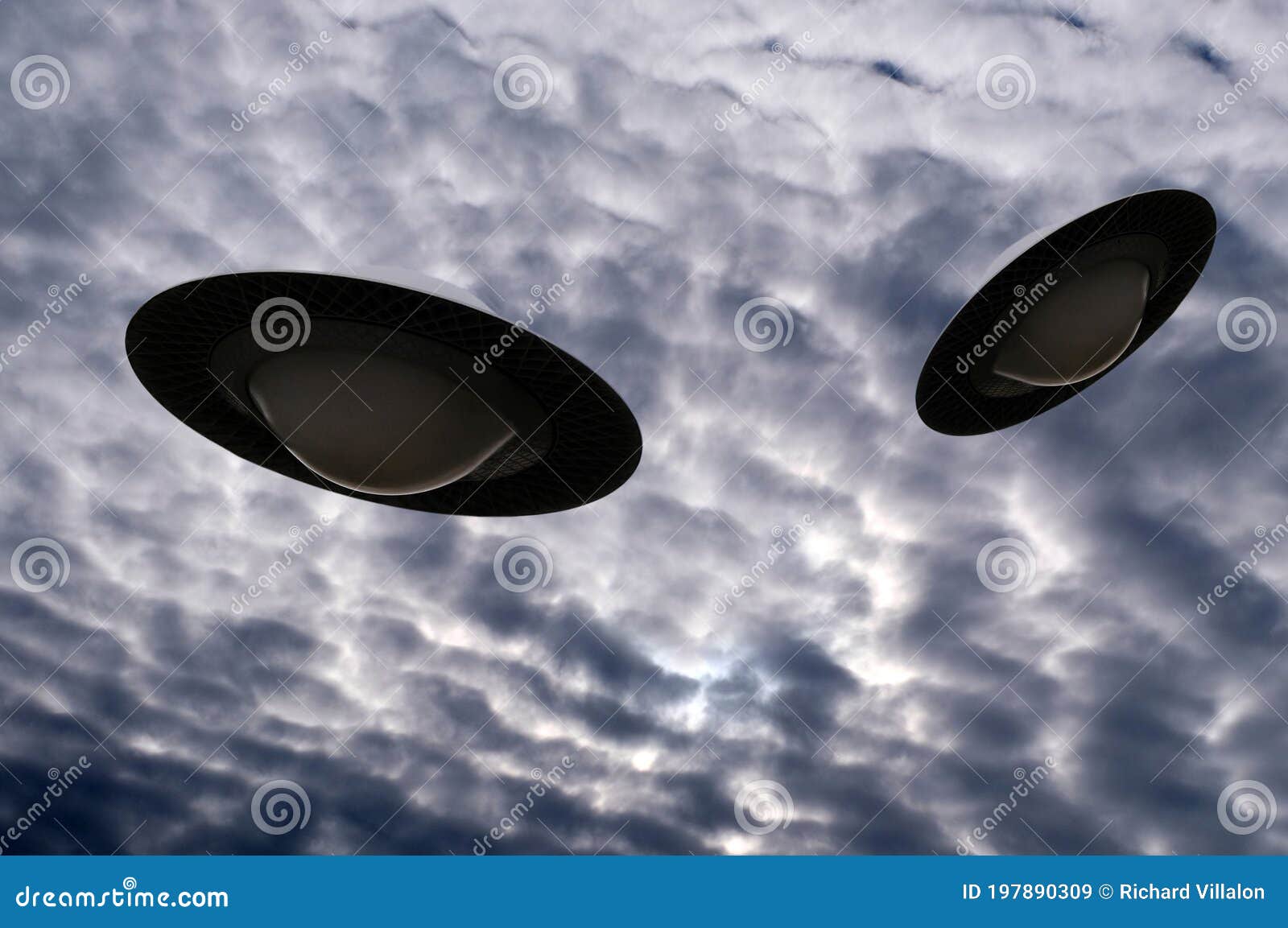 Joven Sur Me gusta Concepto De Platillos Voladores En Un Cielo Nublado Imagen de archivo -  Imagen de dispositivo, invasor: 197890309