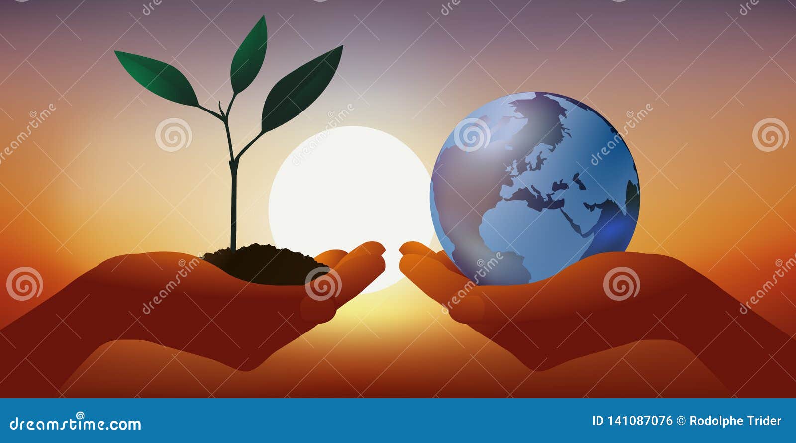De Protección Del Ambiente Contra La Interrupción Del Clima, Con Una Mano Que Presenta Una Plántula Otra Llevand Ilustración del Vector - Ilustración de excepto: 141087076