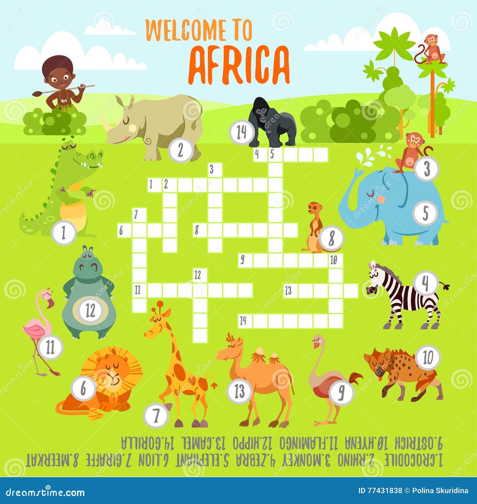 Concepto Del Crucigrama Del Juego Con Los Animales Del Africano De La
