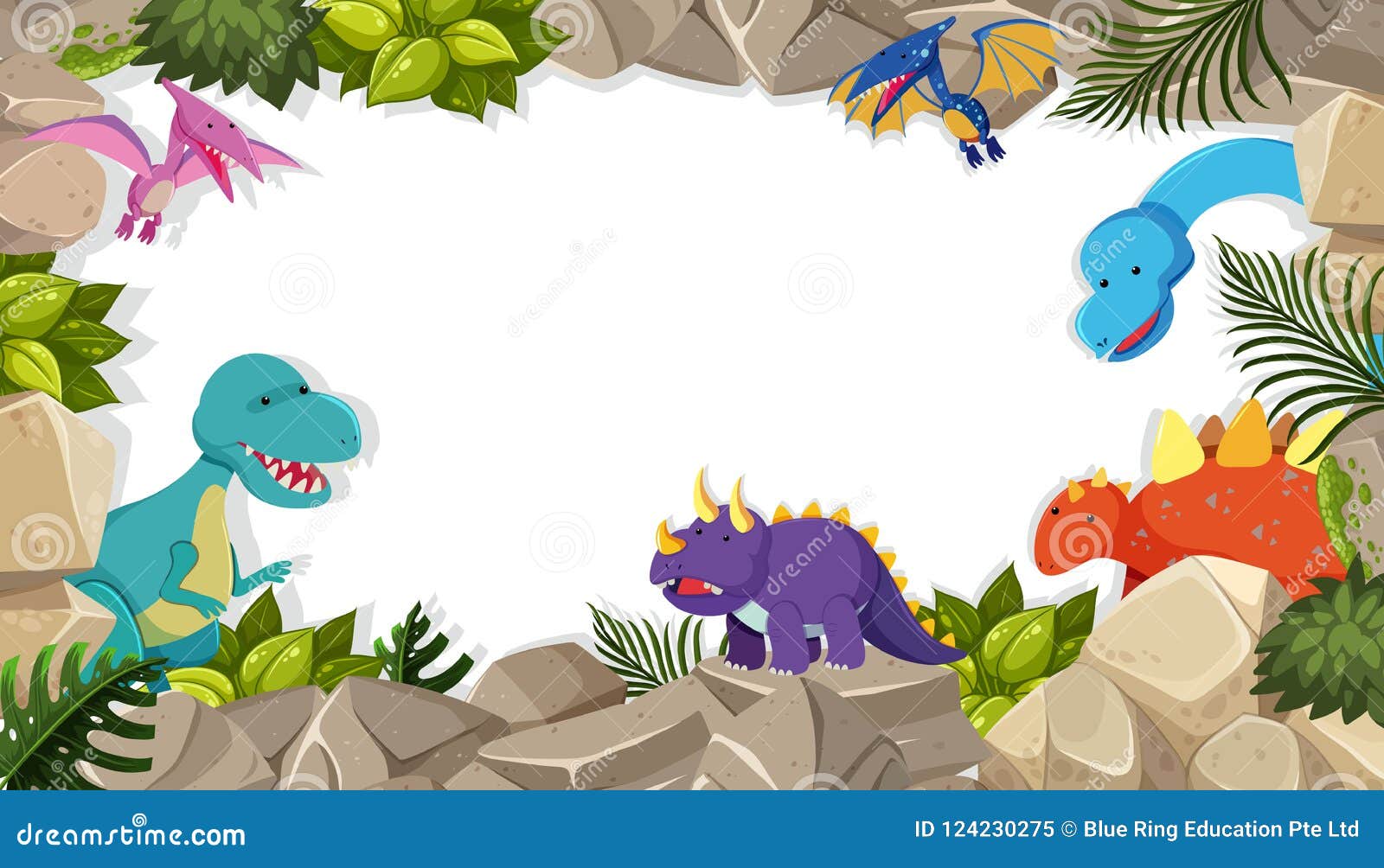Concepto Del Tema Del Marco Del Dinosaurio Ilustración del Vector -  Ilustración de hoja, fondo: 124230275