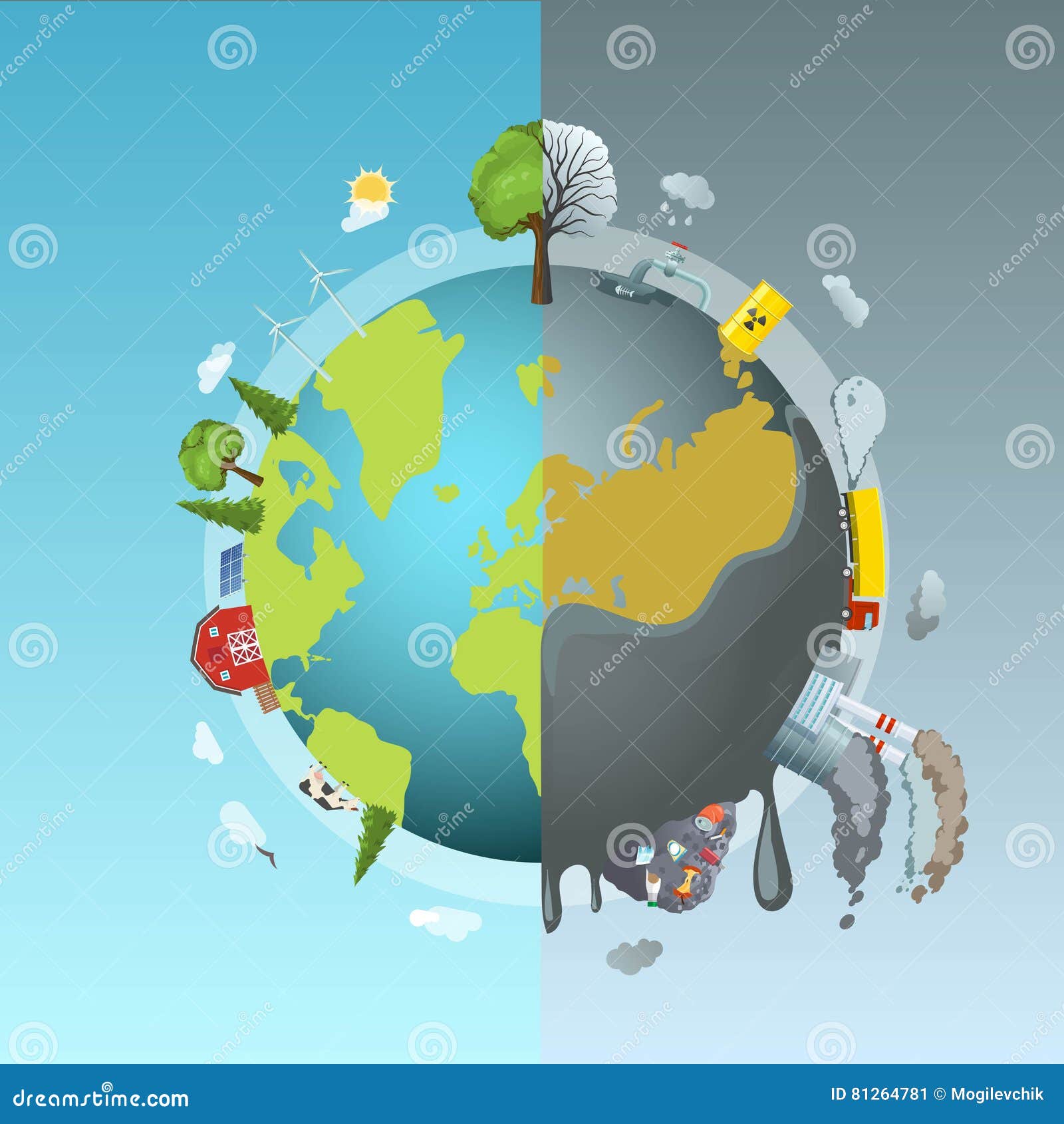 Concepto Redondo De La Contaminación Ambiental Ilustración Del Vector