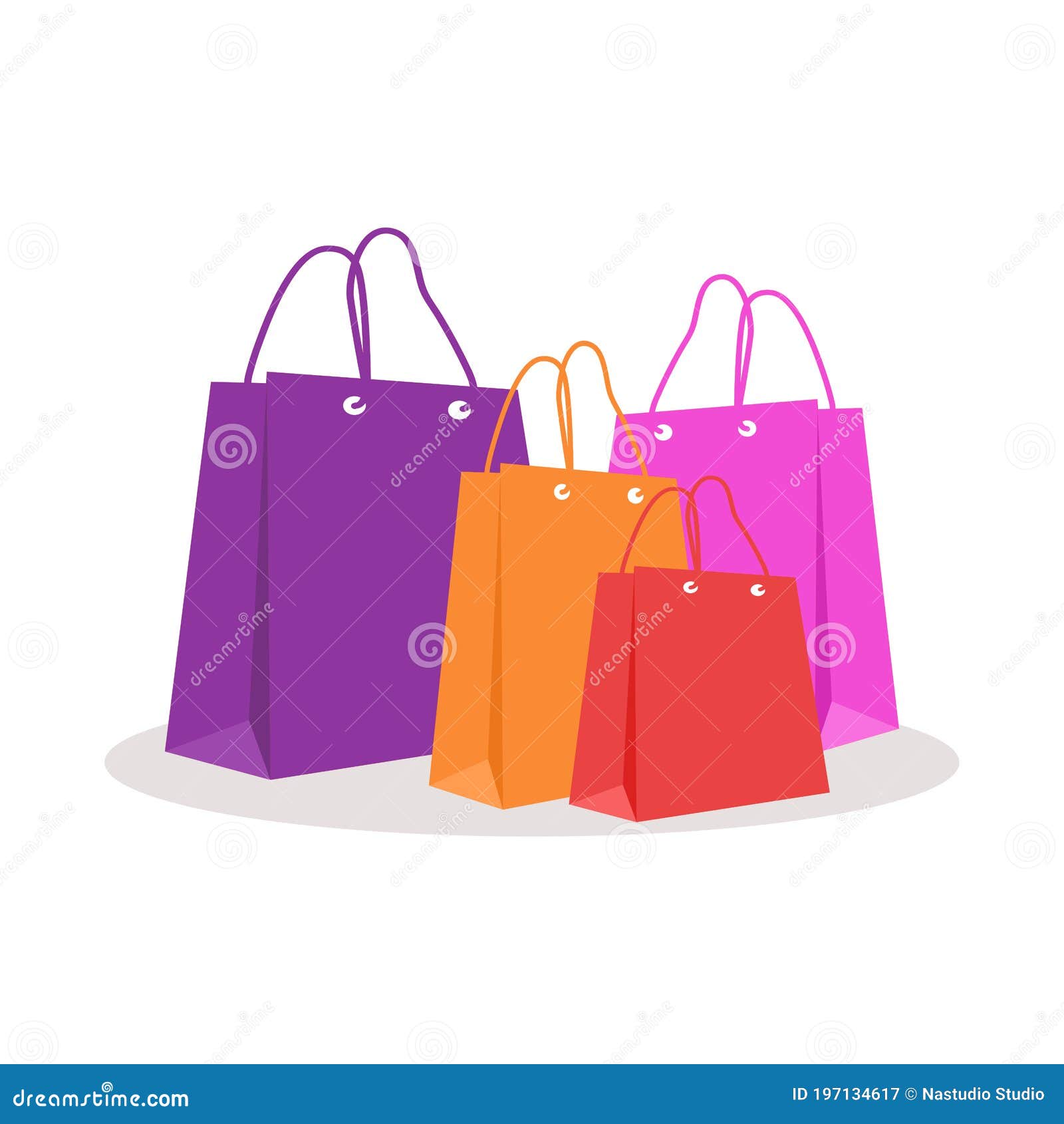 Bolsas de compras para la ilustración de vectores de moda y ropa. colorido  grupo de bolsas de papel vacías.