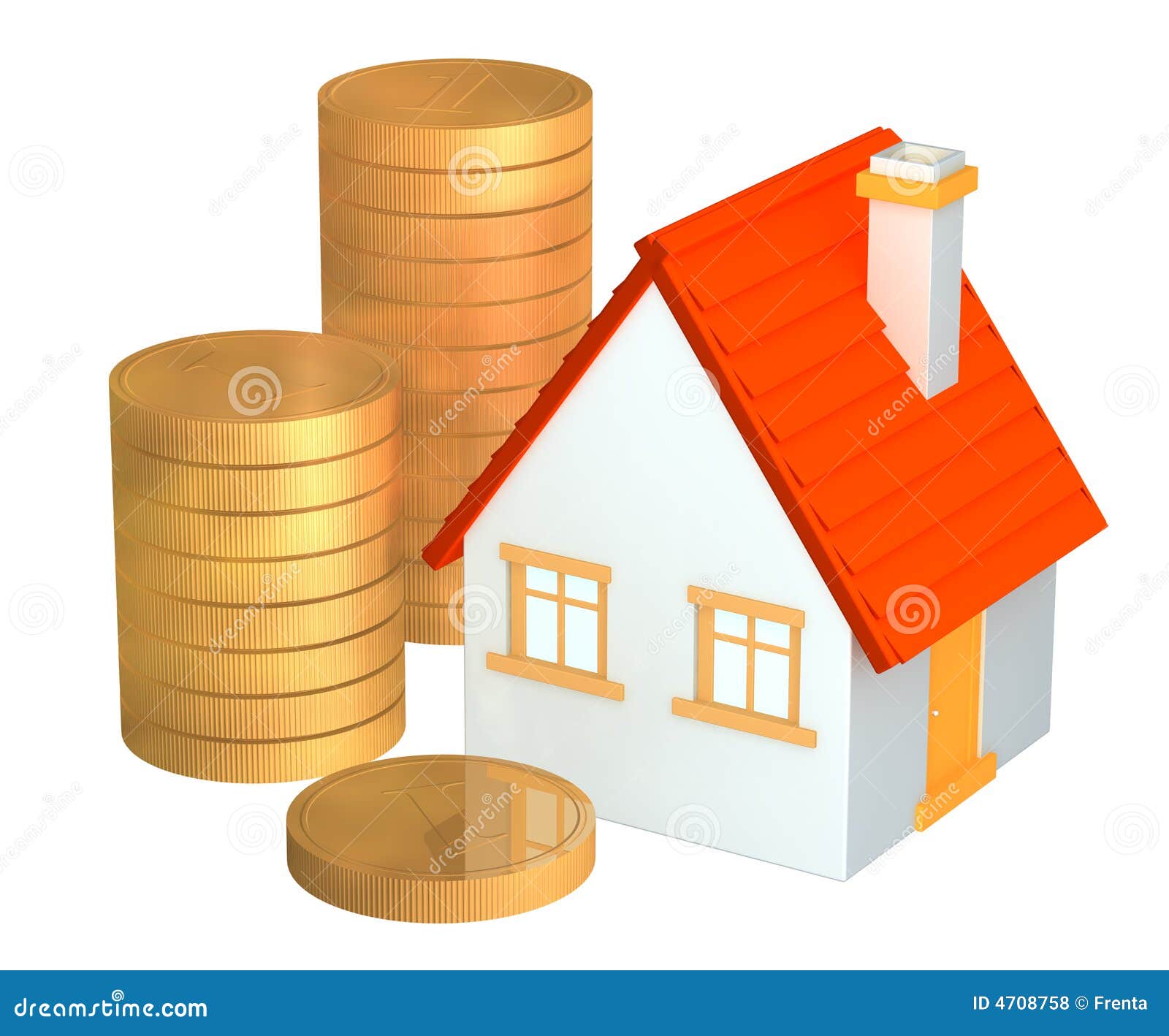 Conceptual 3d House and Columns of Gold Coins Stock Illustration ...