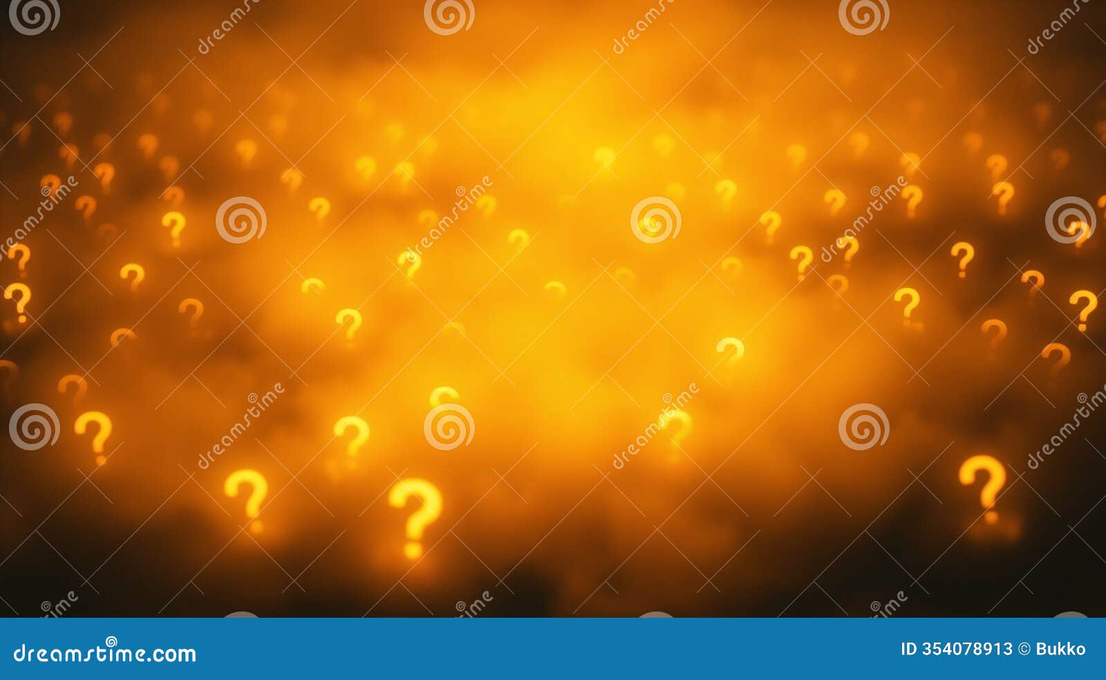 abstract glow of question marks in fog. ai generated