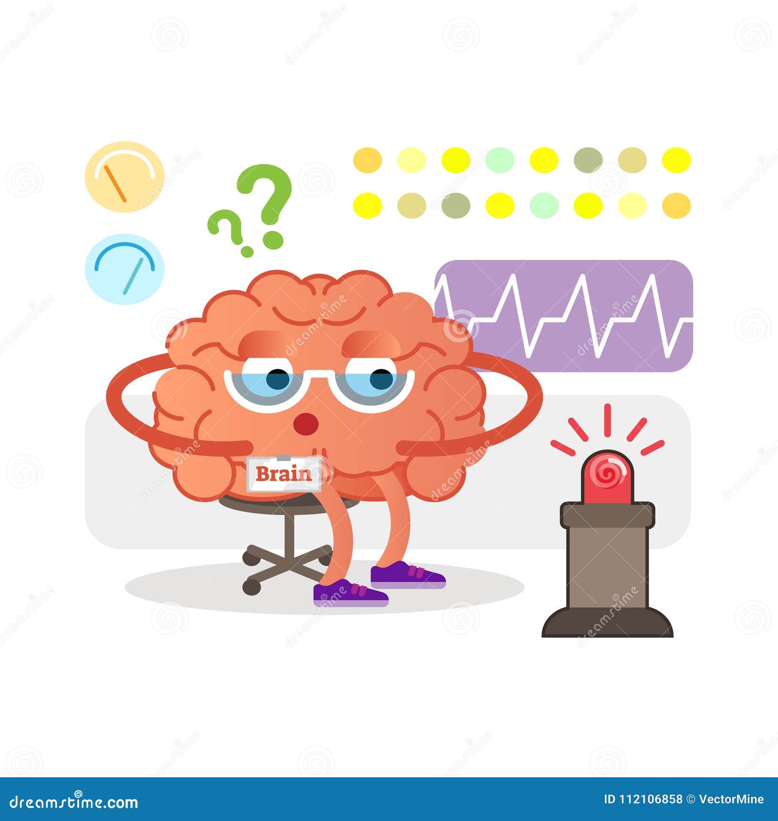 conceptual brain cartoon character monitoring and receiving signals. health care and medicine.