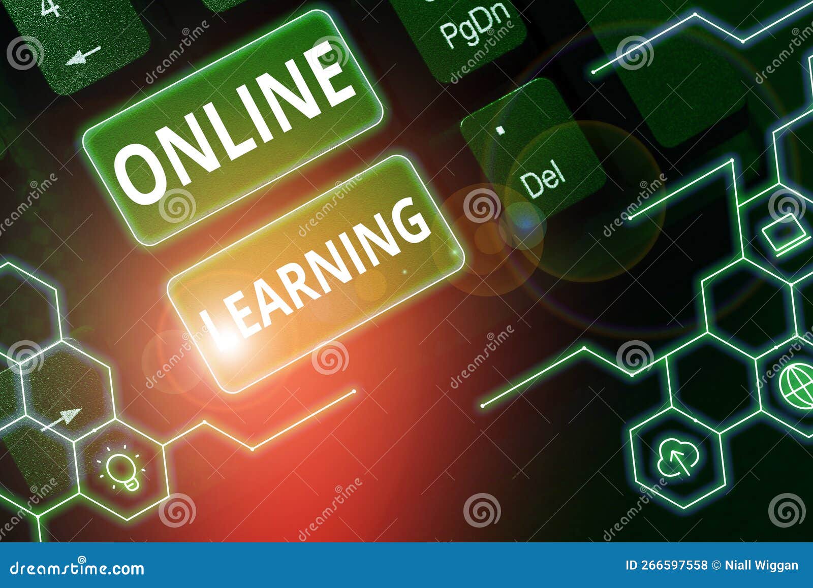 conceptual caption online learning. word written on larning with the assistance of the internet and a computer