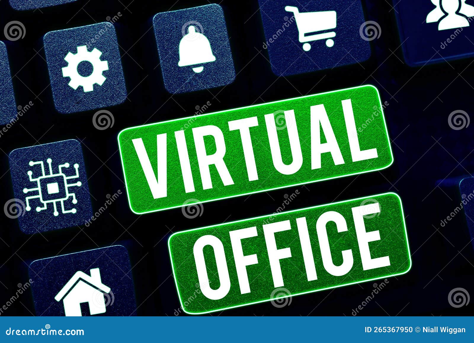 Conceptual Caption Virtual Office. Business Showcase Mobile Work