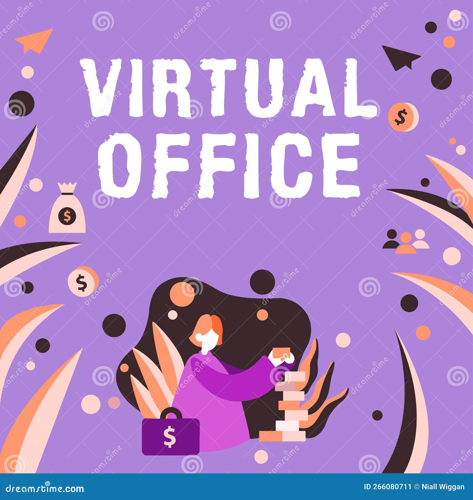 Conceptual Caption Virtual Office. Concept Mobile Work
