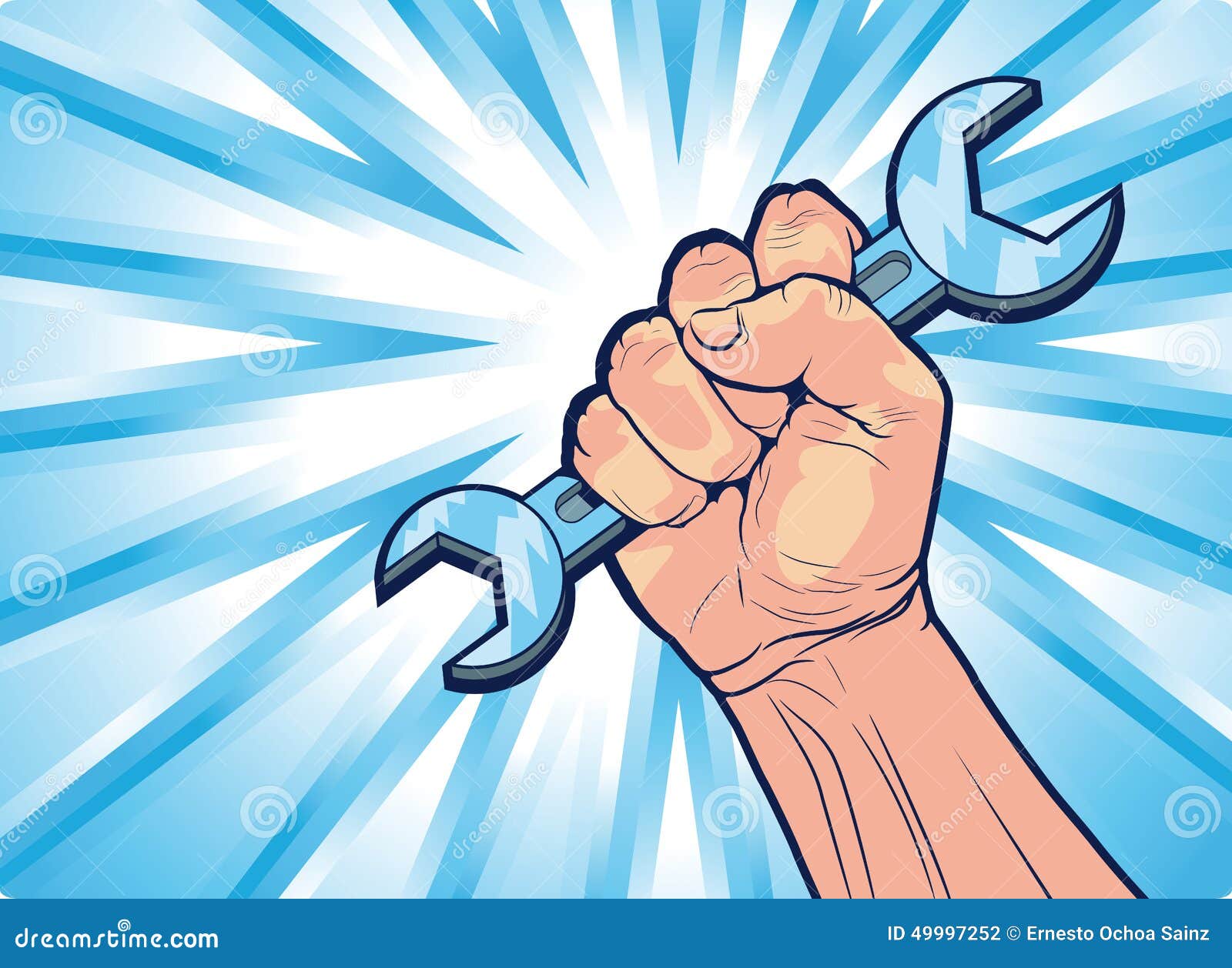 conceptual cartooned hand with wrench tool