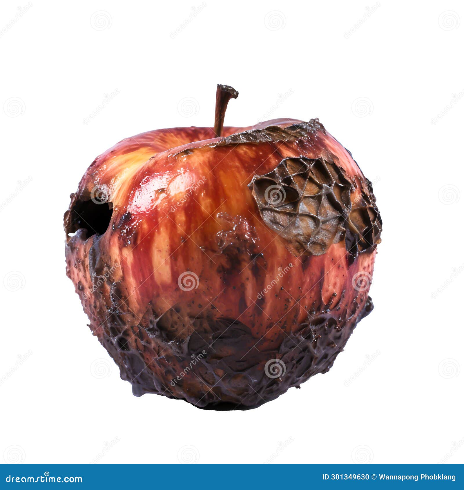 rotten apple illustrates unhealthy eating a close-up view of decay and unwholesome food, generative ai
