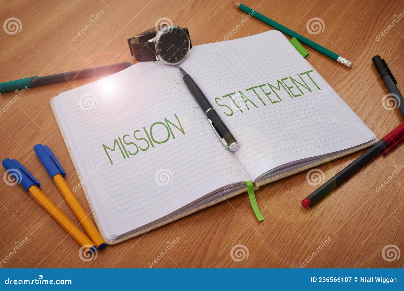 Conceptual Display Mission Statement. Word Written on Formal Summary of