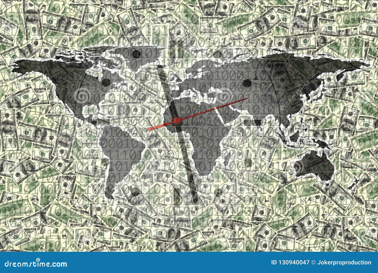 Conceptual Finance Image of World Map and Clock Face Over American One ...