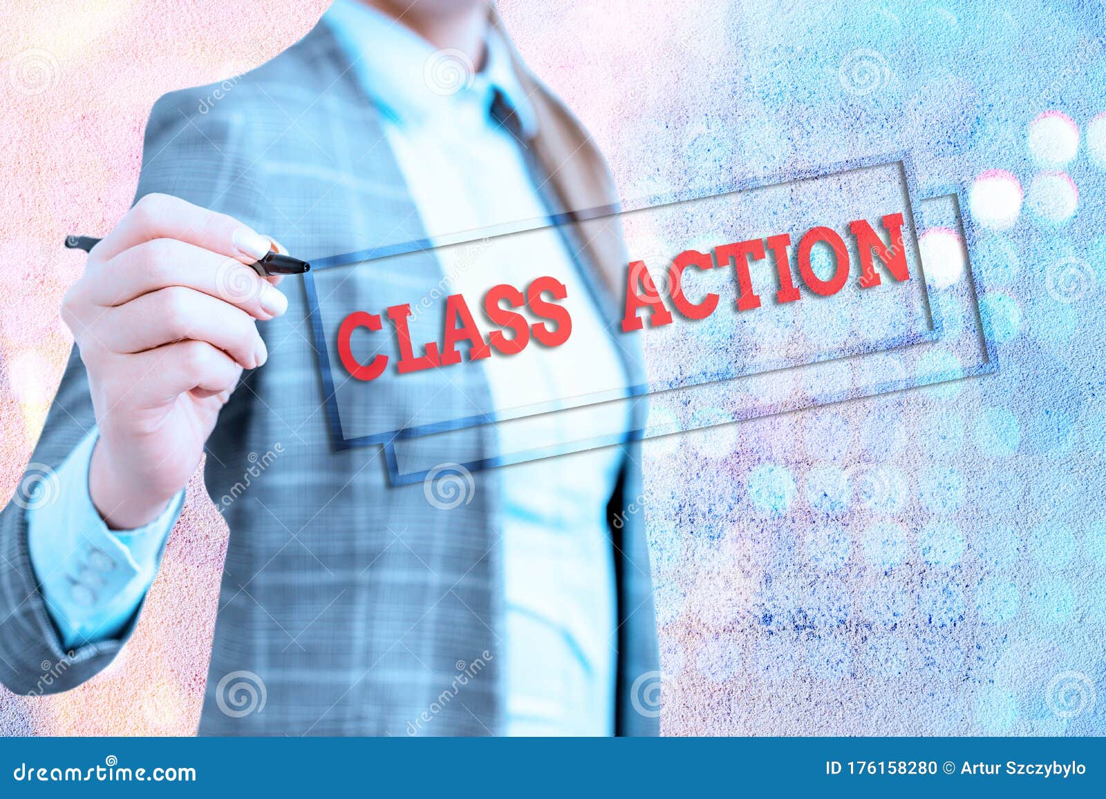 conceptual hand writing showing class action. business photo showcasing lawsuit filed by small group acting on behalf of a large