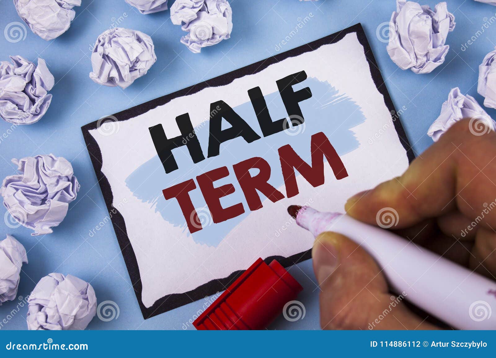 conceptual hand writing showing half term. business photo text short holiday in the middle of the periods school year is divided.