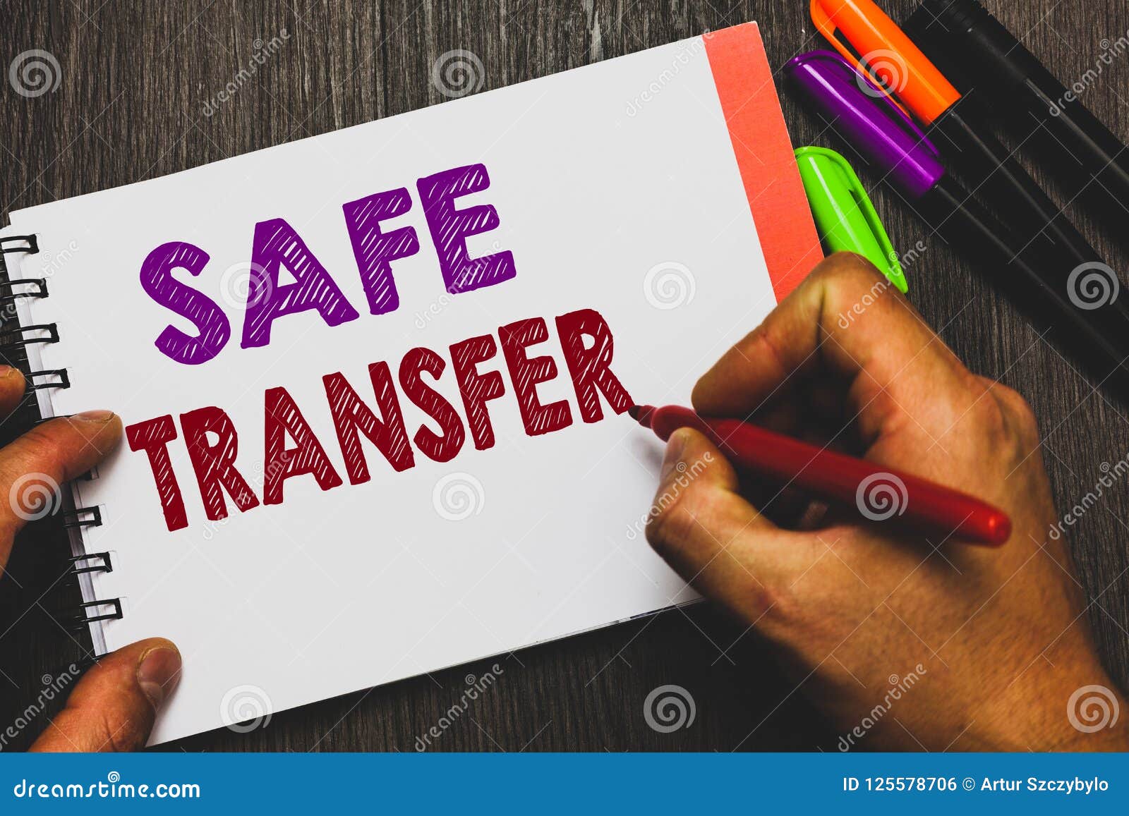 conceptual hand writing showing safe transfer. business photo text wire transfers electronically not paper based transaction man h