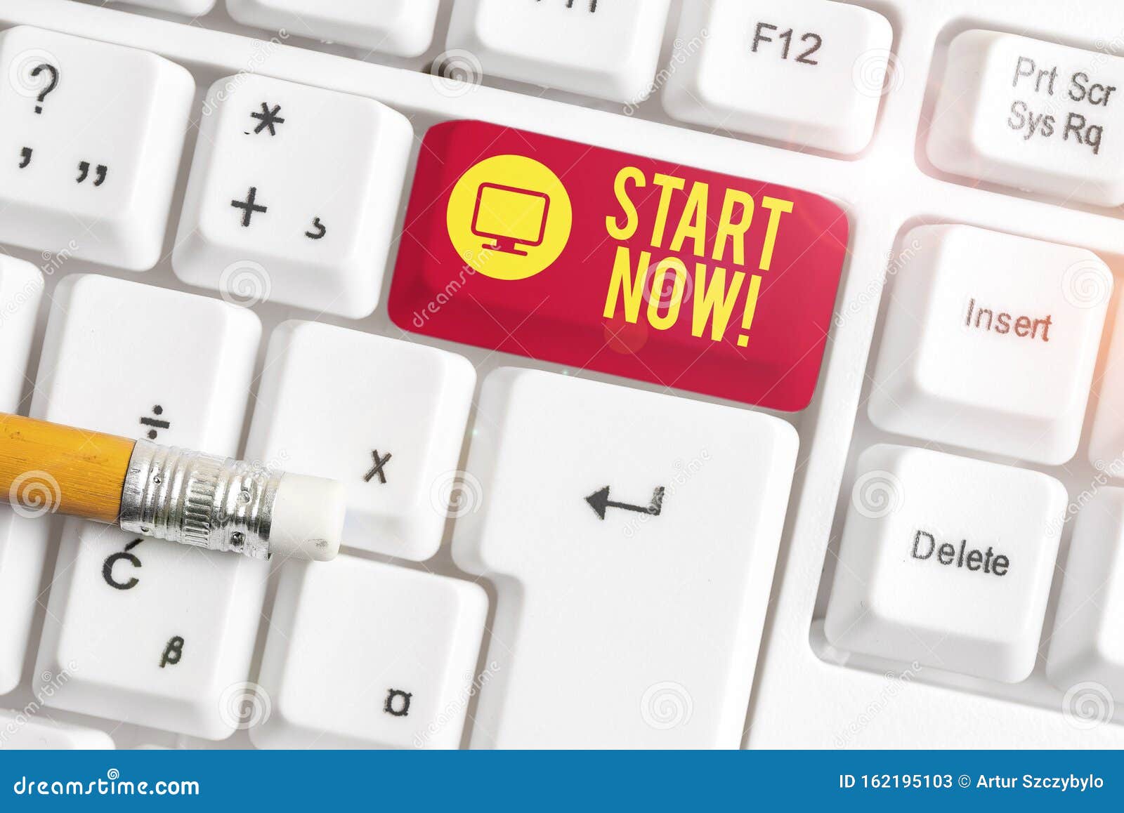 conceptual hand writing showing start now. business photo text do not hesitate get working or doing stuff right away white pc