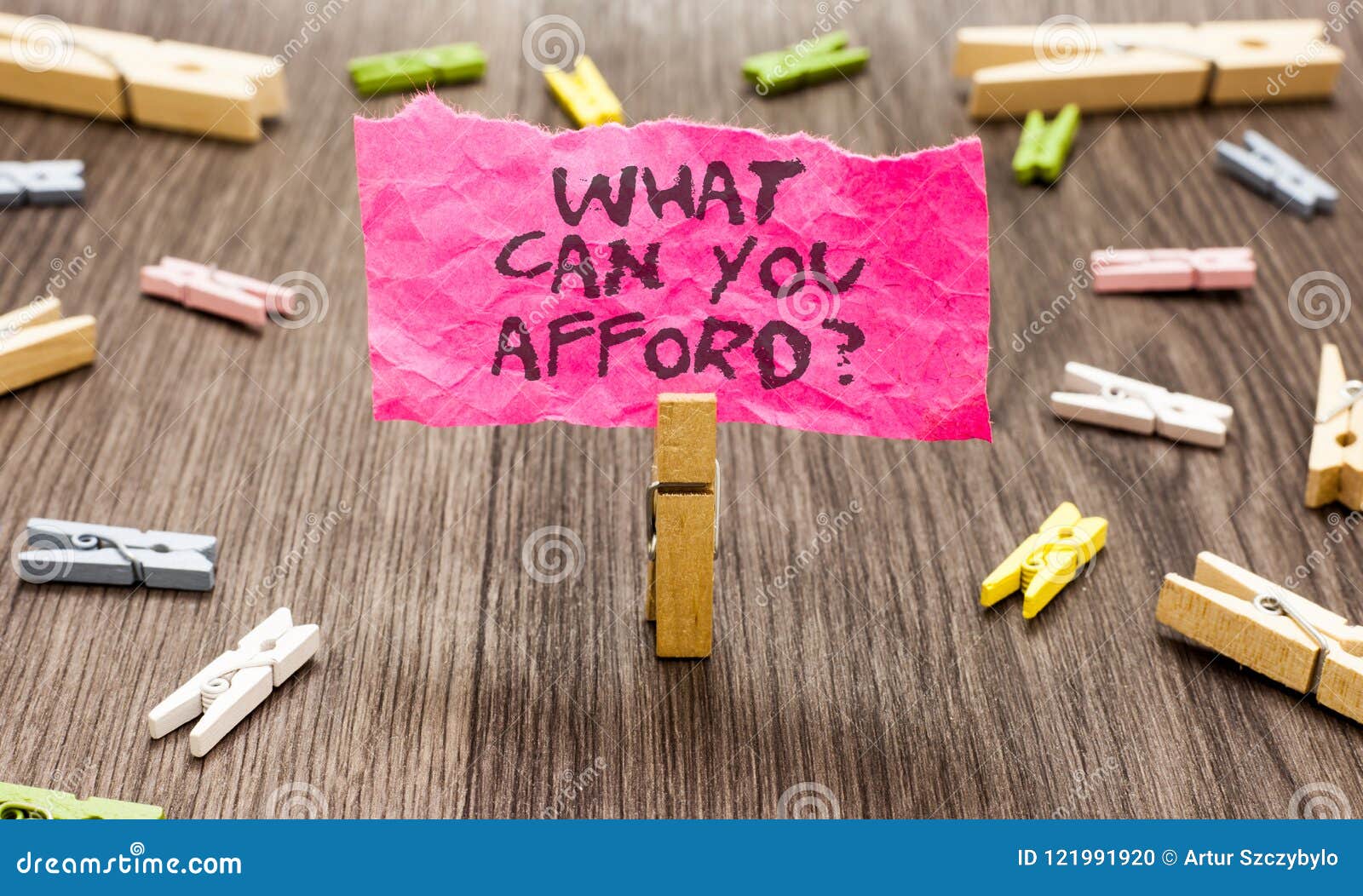 conceptual hand writing showing what can you afford question. business photo showcasing give us your budget availability of money