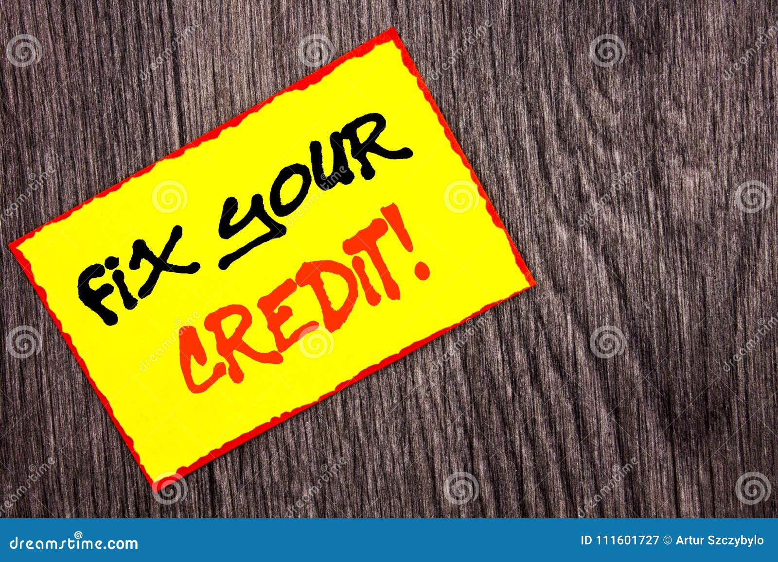 conceptual hand writing text showing fix your credit. concept meaning bad score rating avice fix improvement repair written on yel