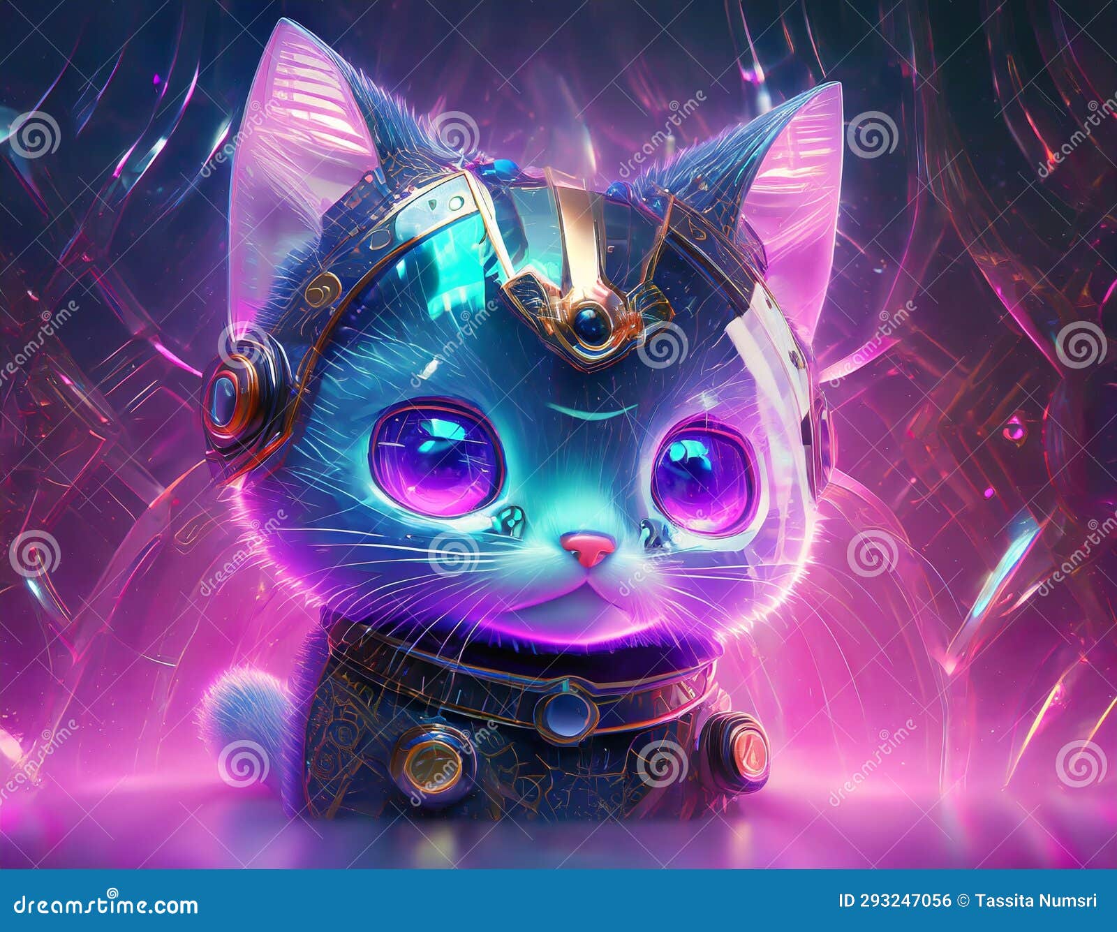 conceptual head kitten kawai-d application icon, 3d rendering, frosted glass texture, futuristic style