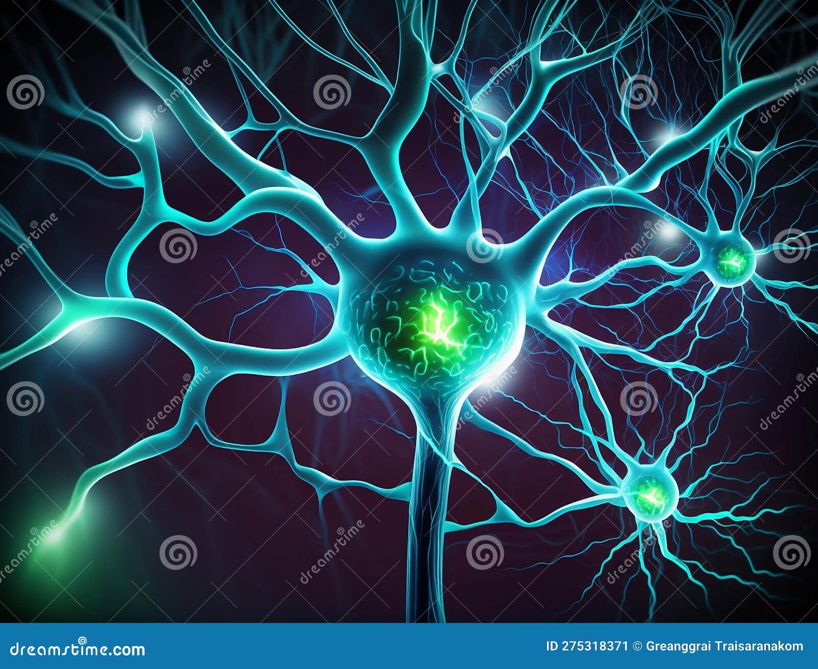 Conceptual Illustration of Neuron Cells with Glowing Link Knots. Blue ...