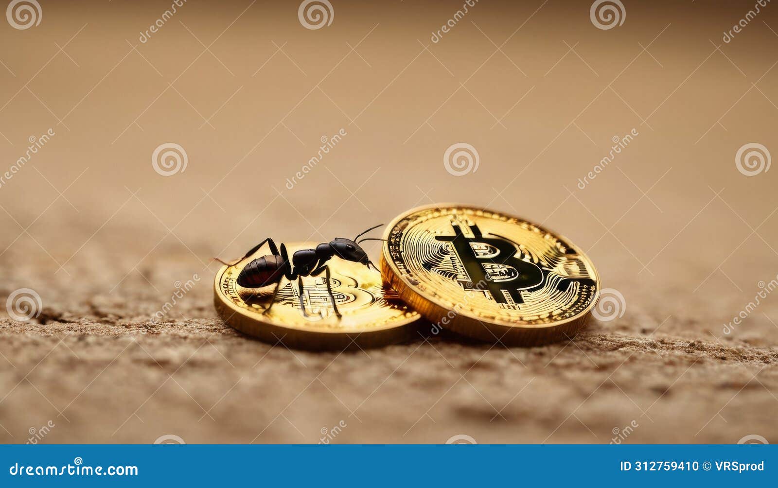 Ant on Bitcoin stock photo. Image of cryptocurrency - 312759410
