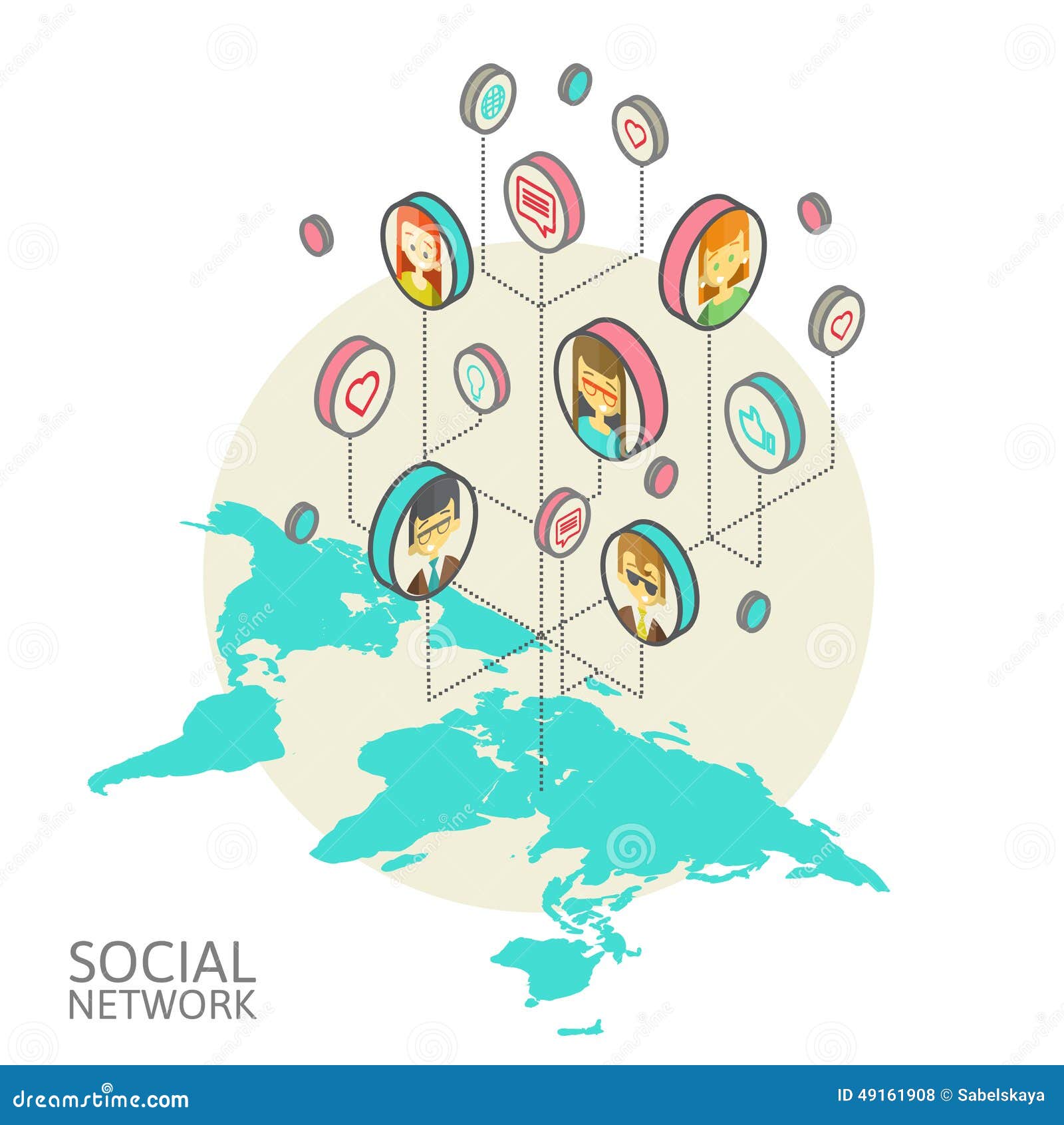 Conceptual Image with Social Networks. Flat Stock Vector Illustration
