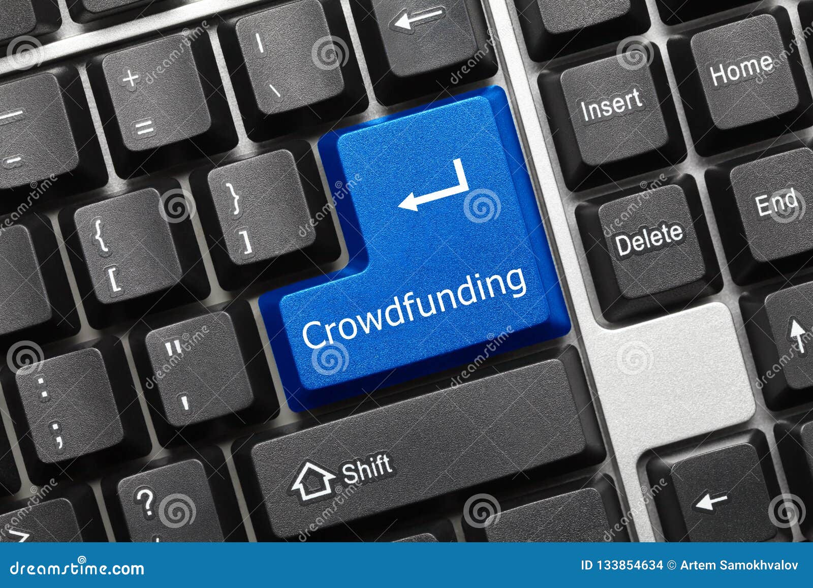 conceptual keyboard - crowdfunding blue key