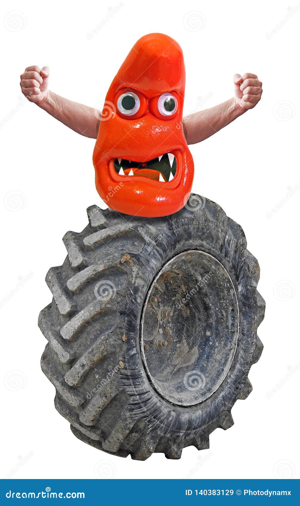 road rage blob menace monster riding a huge tyre