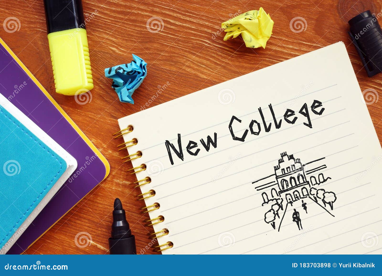 conceptual photo about new college with handwritten text