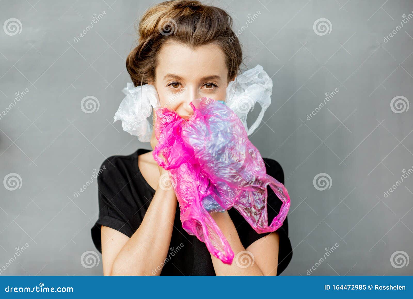 Conceptual Portrait of a Woman Suffocating of Plastic Bags Stock Image ...