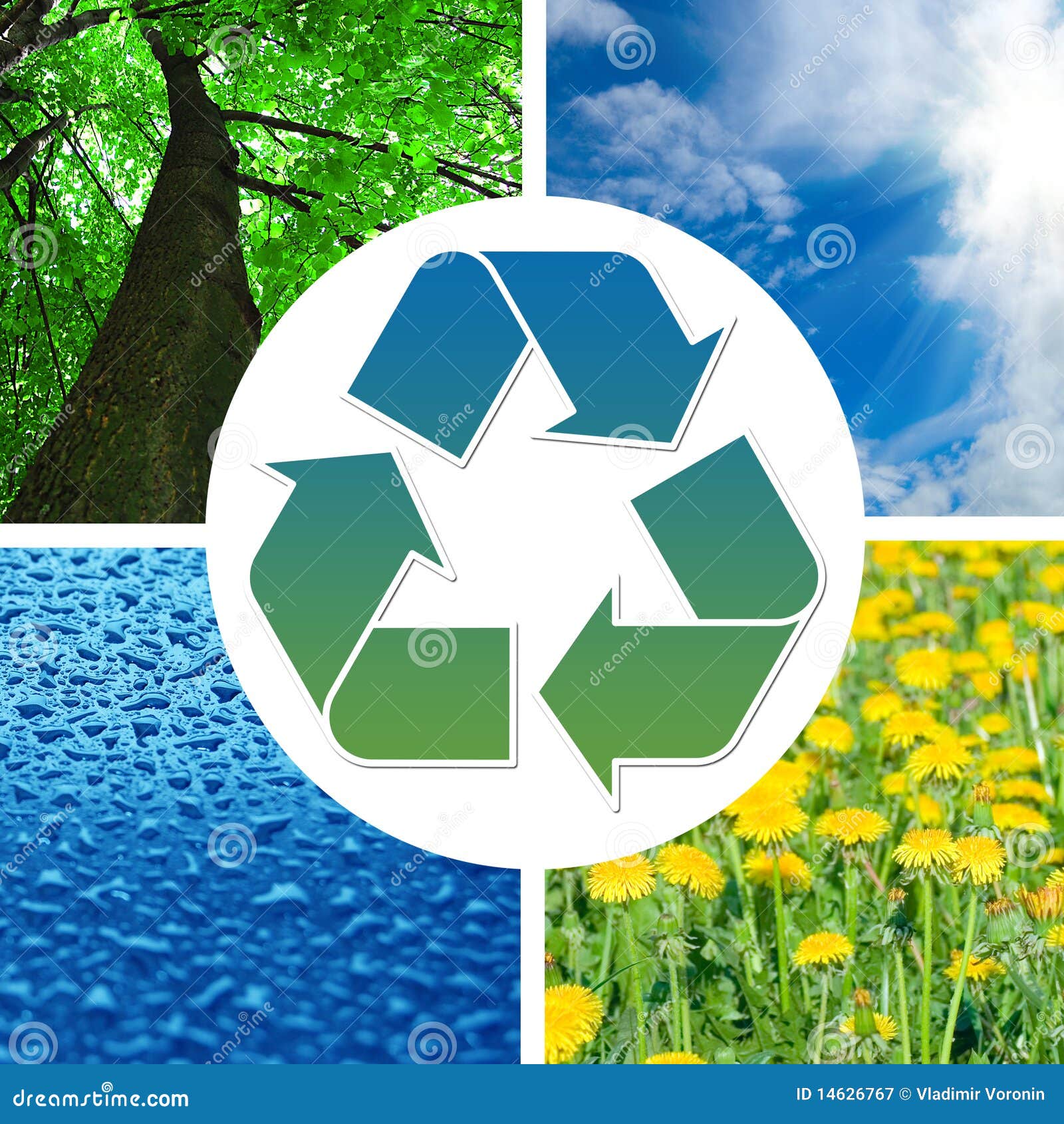 conceptual recycling sign with images of nature