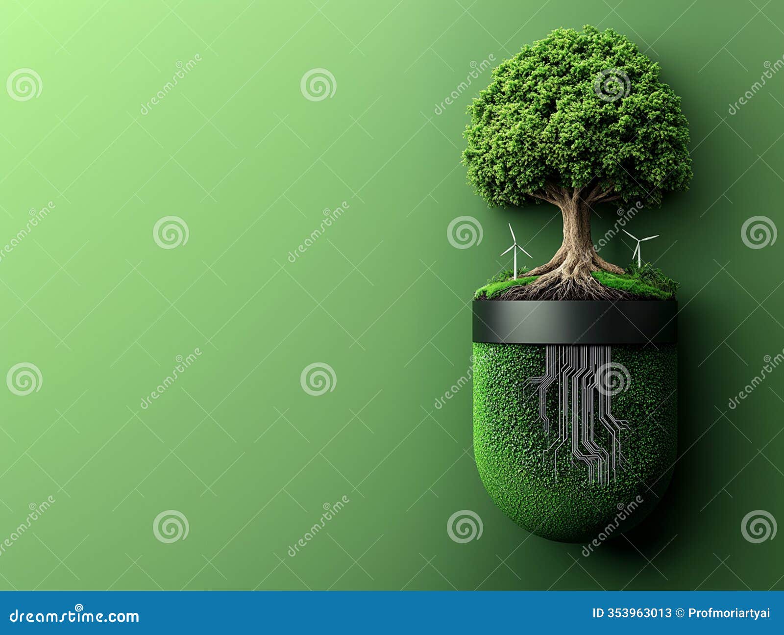 the technology tree. roots of the future and nature. ecology and bio.