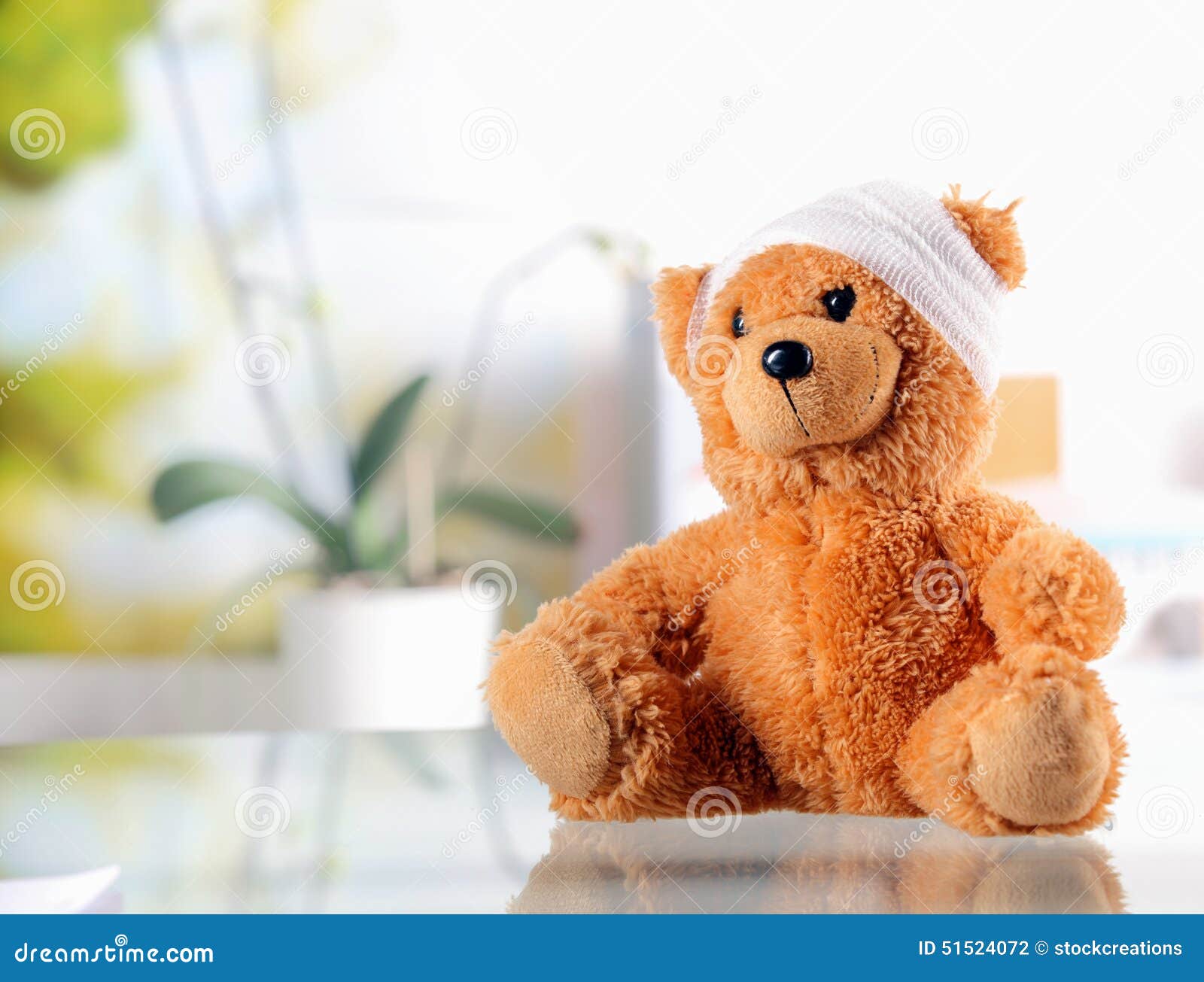 Get Well Soon Card. Teddy Bear with Bandaged Arm Stock