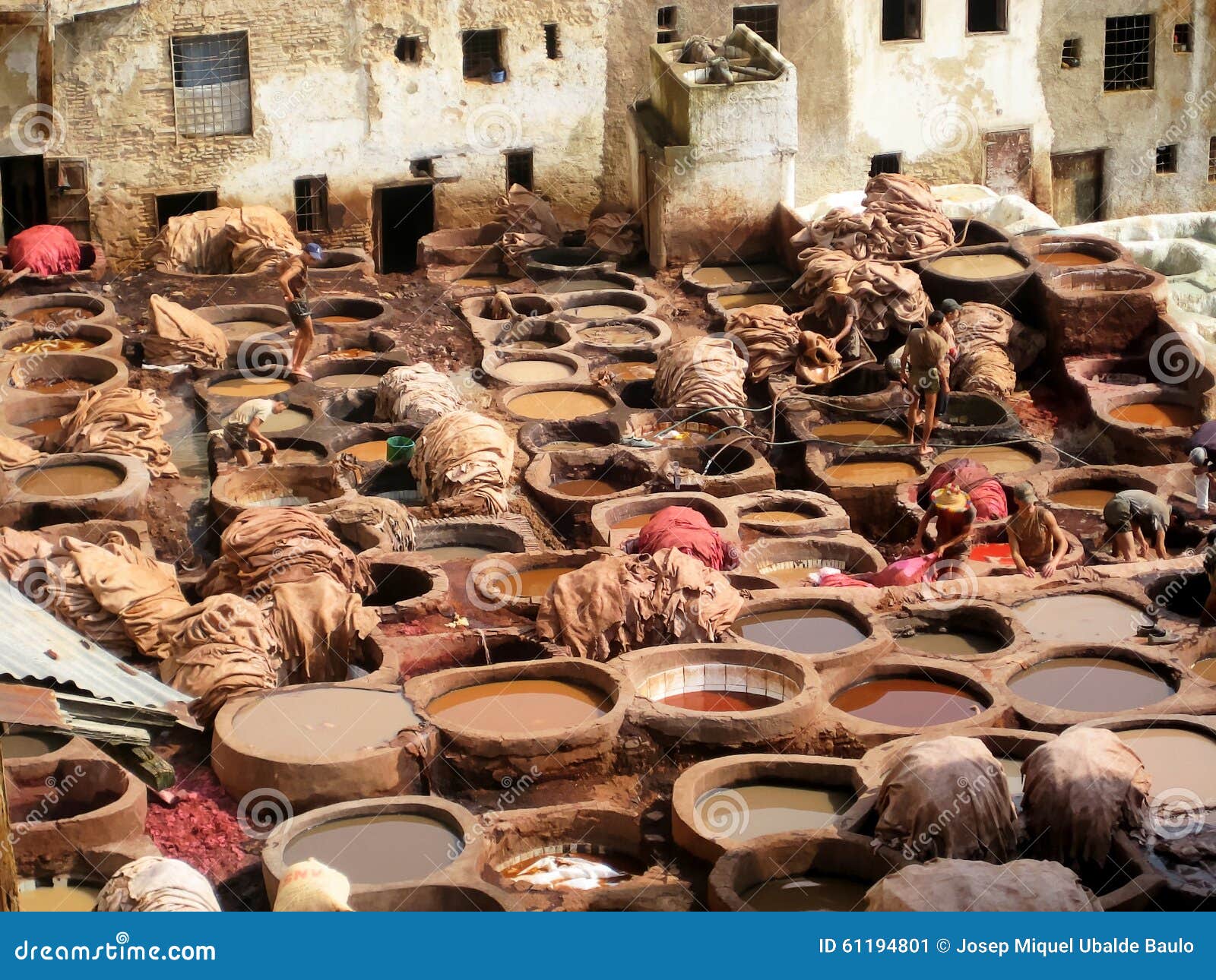 Conceria di cuoio a Fes (Marocco). La città di Fes (Marocco) è famosa per il suo bazar di cuoio, casa a tre concerie di cuoio antiche, più grande e più vecchio avere quasi mille anni