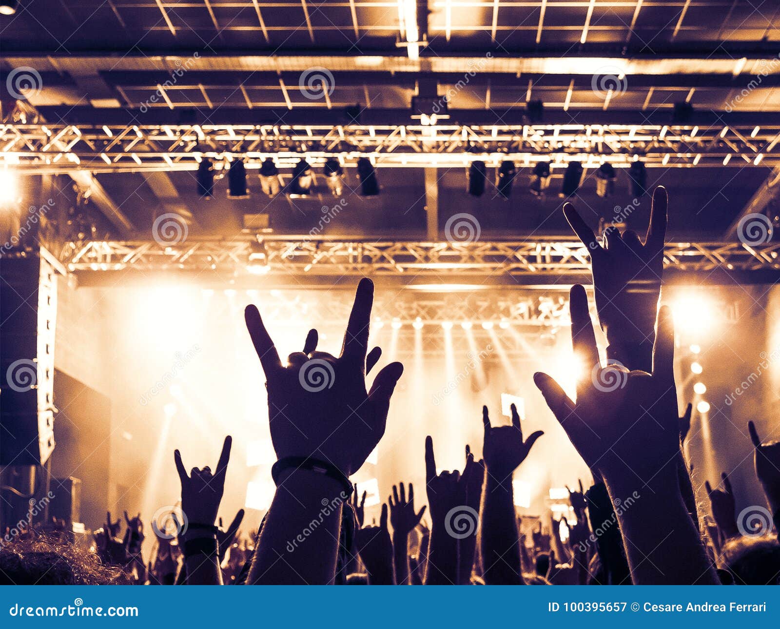 Concert Crowd in Front of Stage Lights Stock Image Image of spectator