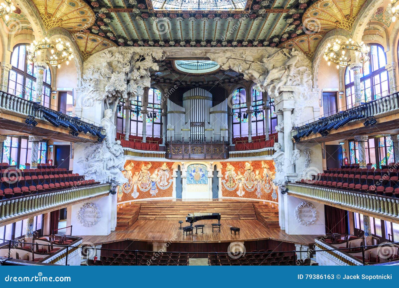 Concert Hall in Music Palace by Gaudi, Barcelona, Spain Editorial Stock