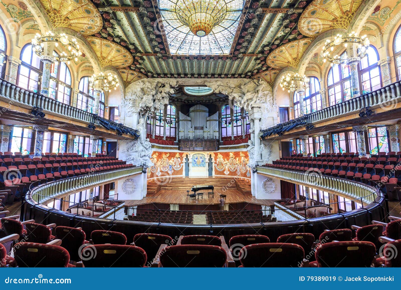 Concert Hall in Music Palace by Gaudi, Barcelona, Spain Editorial Stock