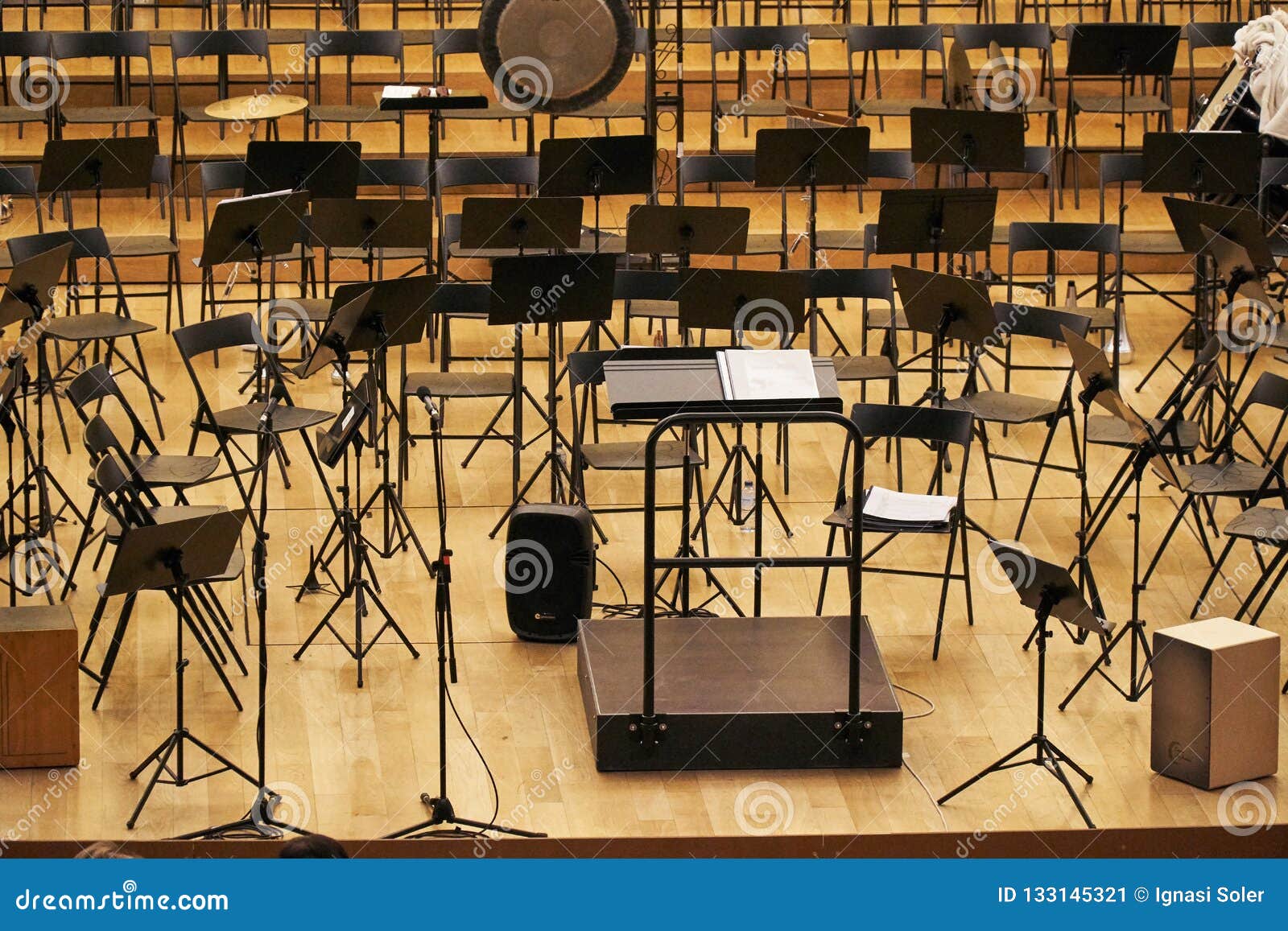 Concert Hall Stage with Stands and Chairs Stock Image Image of