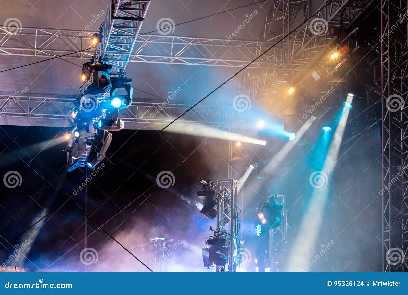 Concert Lighting on Stage. Lighting Equipment with Multicolored Stock